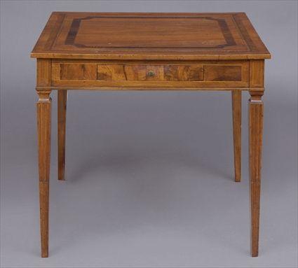 Appraisal: ITALIAN NEOCLASSICAL-STYLE INLAID-WALNUT CENTER TABLE The square cross-banded top with