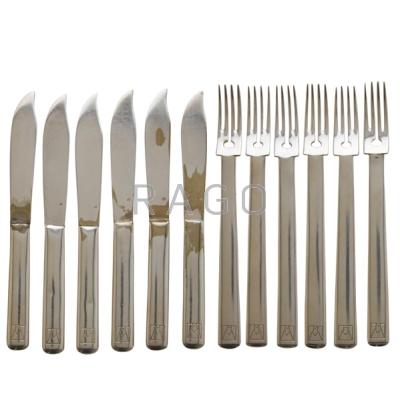 Appraisal: JOSEF HOFFMANN - WIENER WERKSTATTE Twelve alpaca silver utensils in