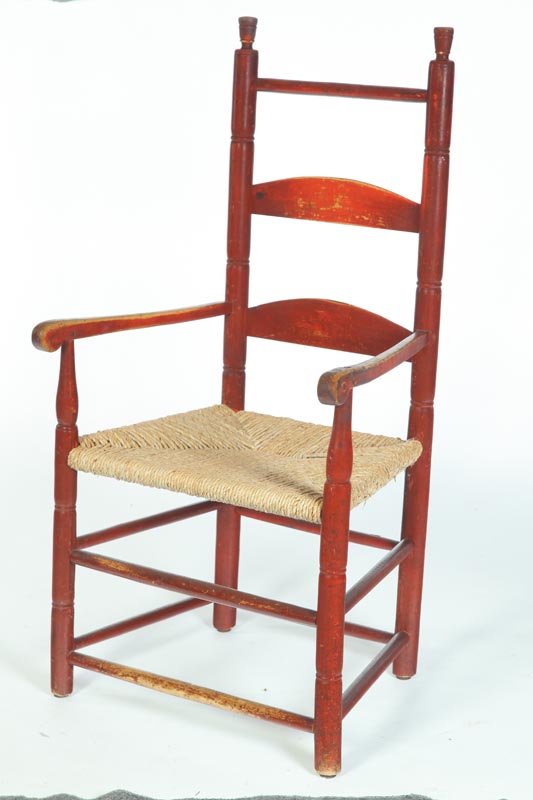 Appraisal: ARMCHAIR American late th century mixed woods Ladderback armchair with