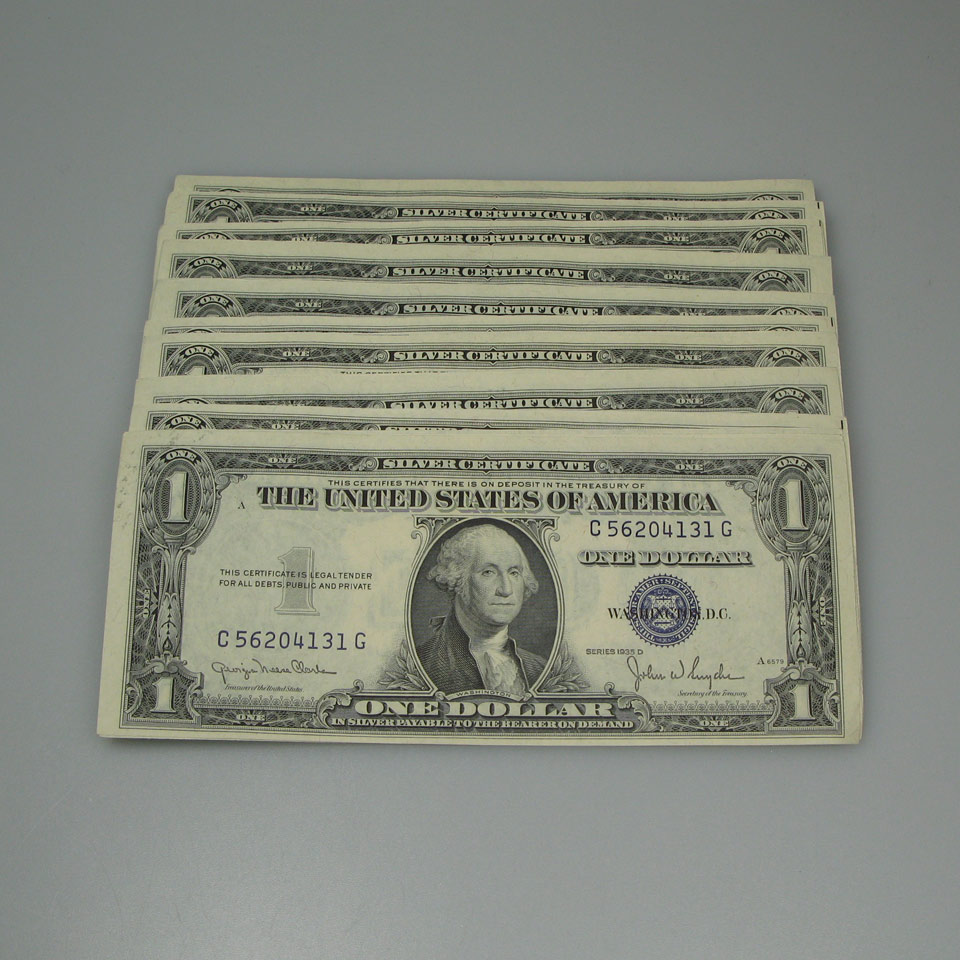 Appraisal: U S D Bank Notes with consecutive serial numbers