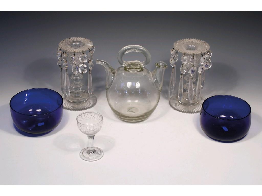 Appraisal: A PAIR OF REGENCY CLEAR GLASS CANDLE LUSTRES each with