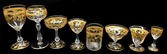 Appraisal: Glass stemware with elaborate floral and maple leaf vine motif