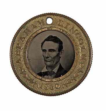 Appraisal: Lincoln Hamlin Campaign Ferrotype Brass doughnut mount obverse featuring ferrotype