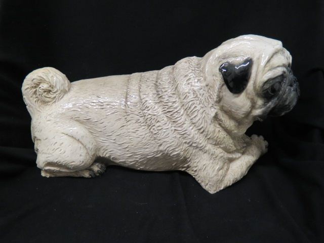 Appraisal: Pottery Figurine of a Bulldog at rest glass eyes long