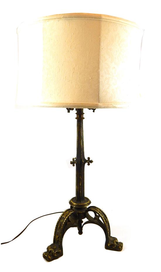 Appraisal: Renaissance style four-light table lamp metal with brass-finished accents nice