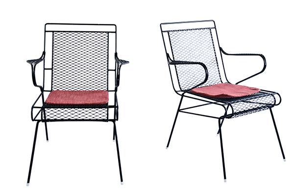 Appraisal: PAIR OF AUSTRALIAN OUTDOOR WIRE ARMCHAIRS c s black metal