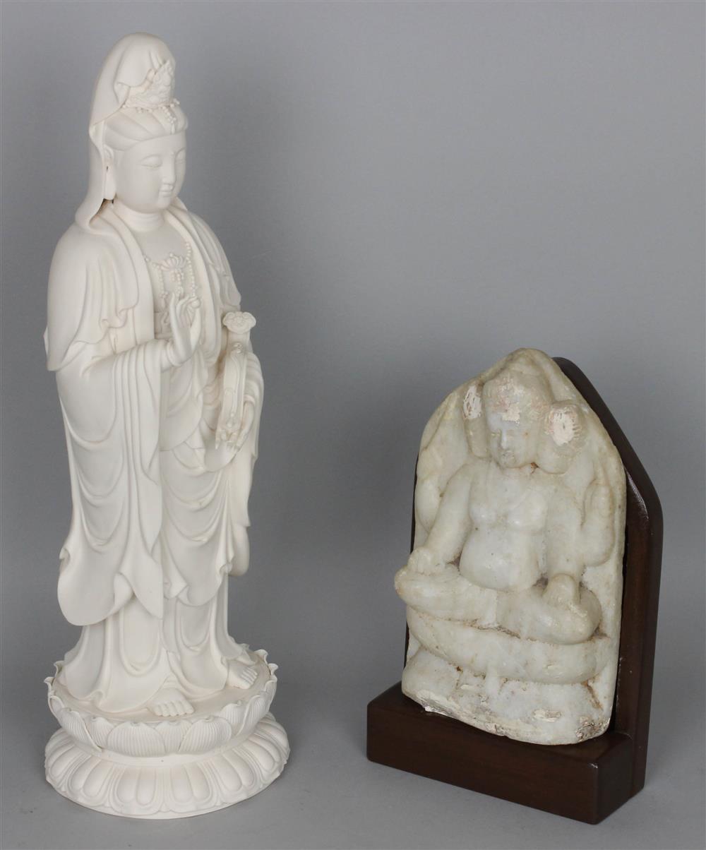 Appraisal: CHINESE WHITE STONE CARVING OF THE BUDDHA ON A LOTUS