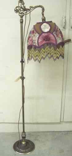 Appraisal: FLOOR BRIDGE LAMP WITH CLOTH SHADE American c 's the