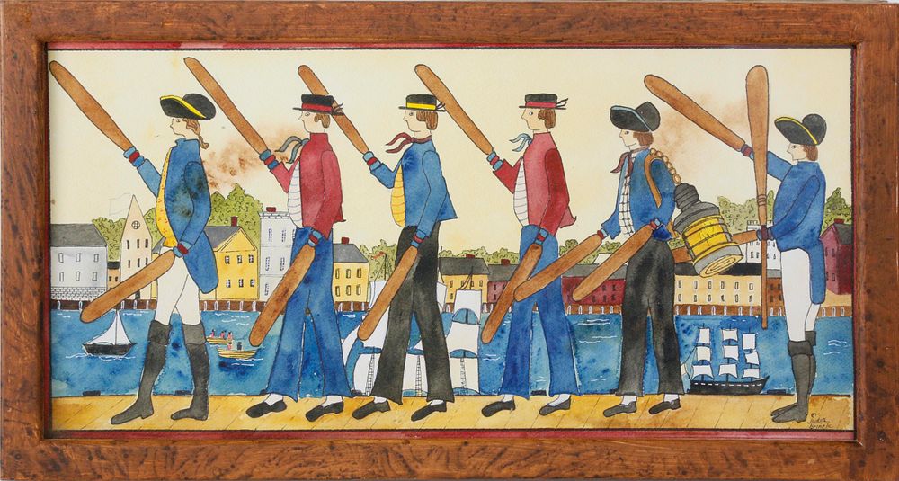 Appraisal: Judith Brinck Folk Art Watercolor Paddle Parade Judith Brinck Folk