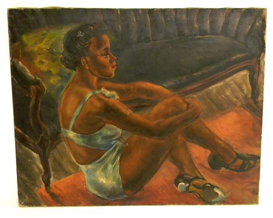 Appraisal: Marion Huse - Oil on canvas black female sitting on