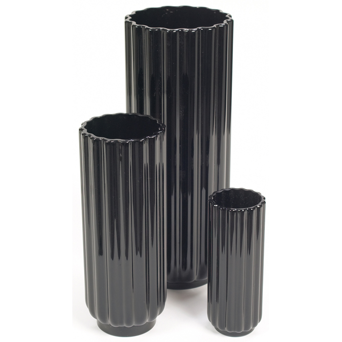 Appraisal: George Sakier for Fostoria Lotus vases three fluted black glass