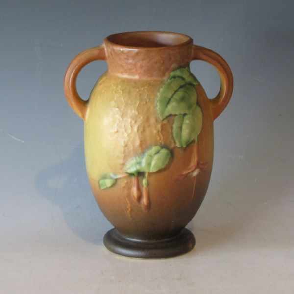 Appraisal: Roseville Fuchsia handled vase in brown Faintly marked Roseville -