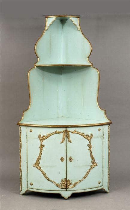 Appraisal: Rococo-Style Painted Corner Cupboard with Shelves Modern x x in