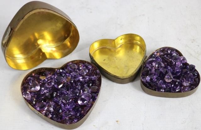 Appraisal: TWO BRASS HEART SHAPED BOXES FILLED WITH APPROX PIECES OF