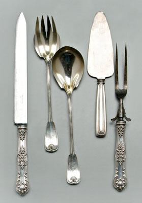 Appraisal: Five Tiffany silver serving pieces Palm sterling salad set date