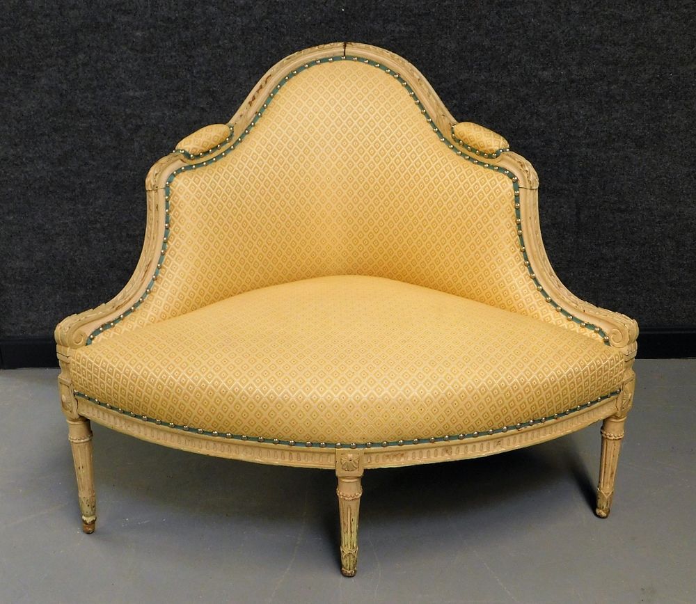 Appraisal: French Upholstered Lady's Corner Chair France Late th Century Scrolled