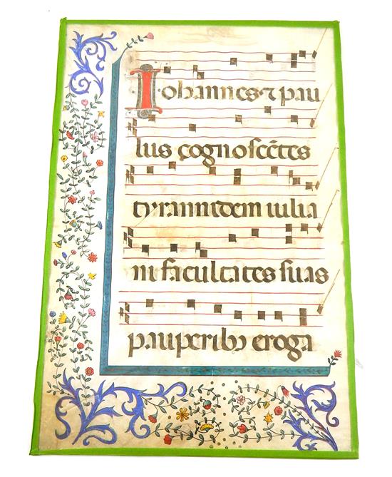 Appraisal: th th C Continental illuminated double-sided music sheet or antiphonal