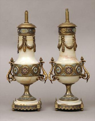 Appraisal: Pair of Louis XVI-Style Gilt-Metal Mounted Onyx and Cloisonn Enamel