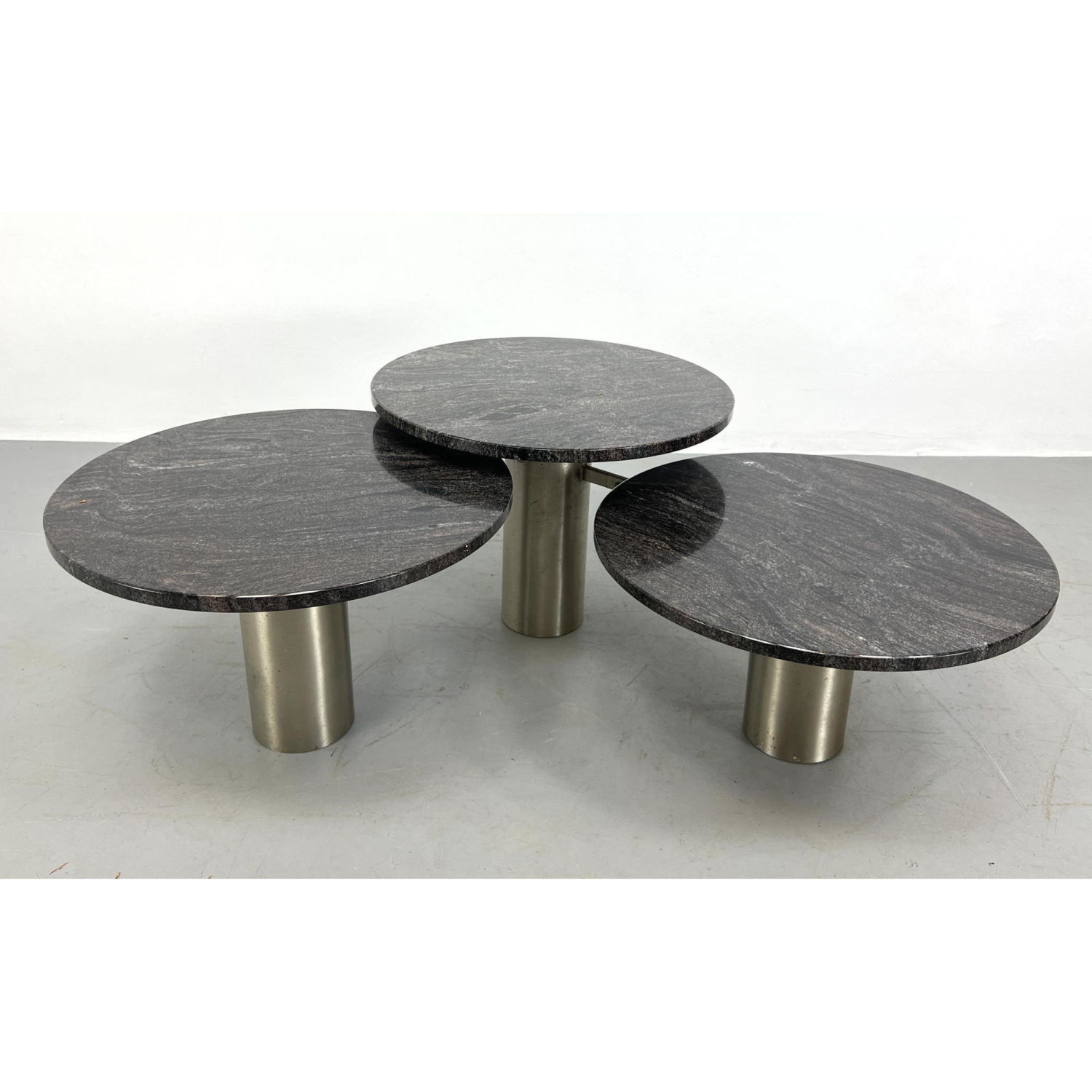 Appraisal: Tri Level Marble Top Modernist Coffee Table Three connected stainless