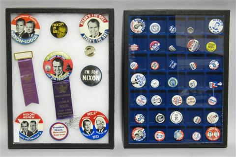 Appraisal: RICHARD M NIXON CAMPAIGN BUTTONS Two display trays containing forty-six