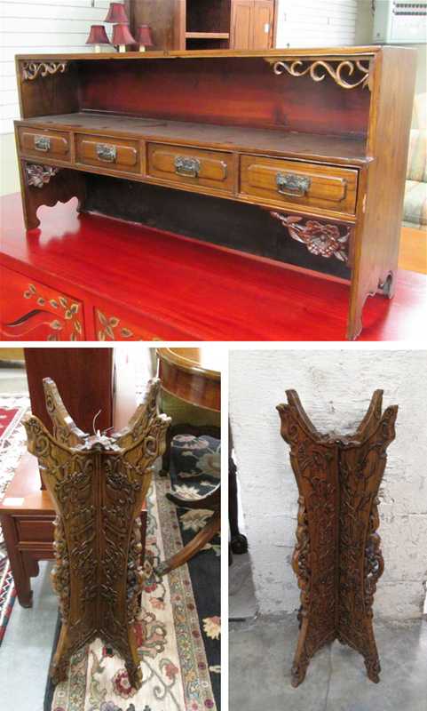 Appraisal: THREE SMALL ARTICLES OF CHINESE DECORATIVE ACCESSORY FURNITURE a pair