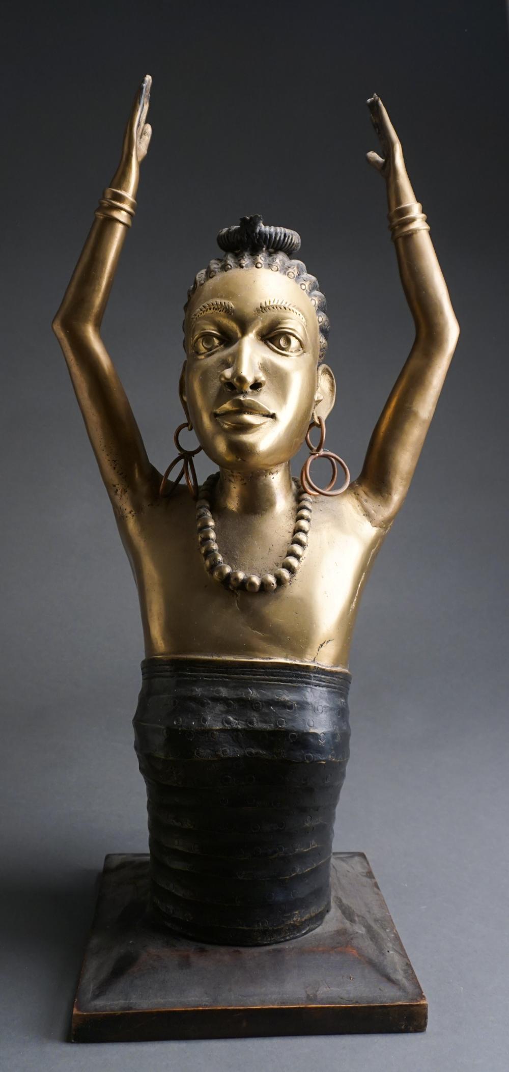 Appraisal: African School Bust of a Figure with Arms Raised Mixed