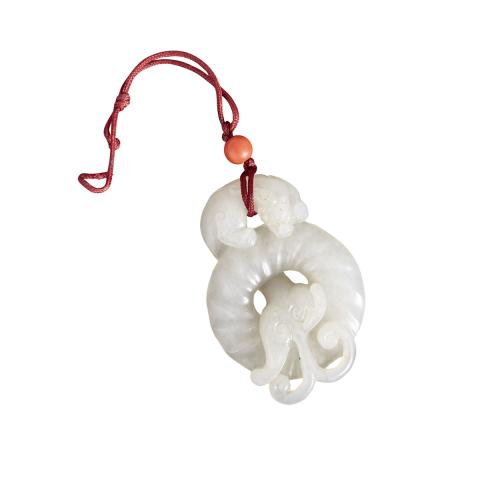 Appraisal: A White Jade Chilong Dragon Pendant th Century Finely carved