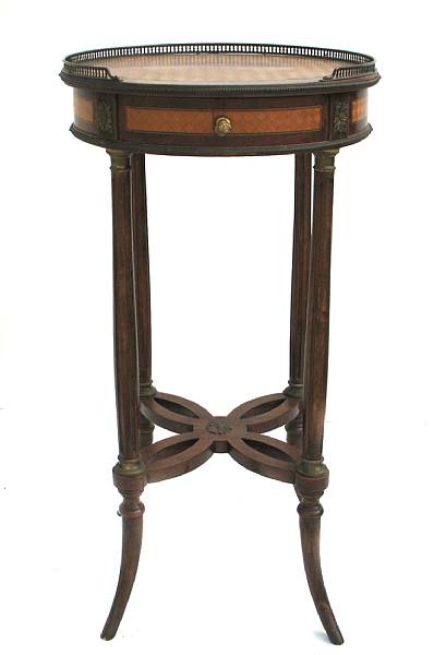 Appraisal: A Louis XVI style small parquetry table height in diameter