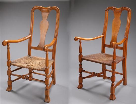 Appraisal: TWO COUNTRY QUEEN-ANNE ARMCHAIRS New England mid th century maple