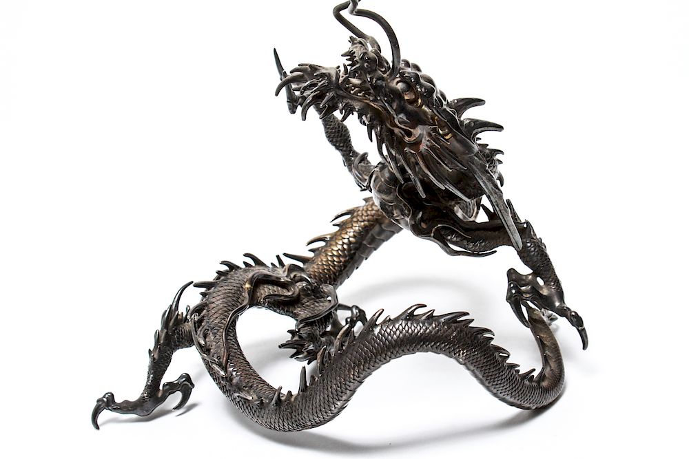 Appraisal: Japanese Meiji Silver Dragon Sculpture Signed Japanese Meiji Period silver