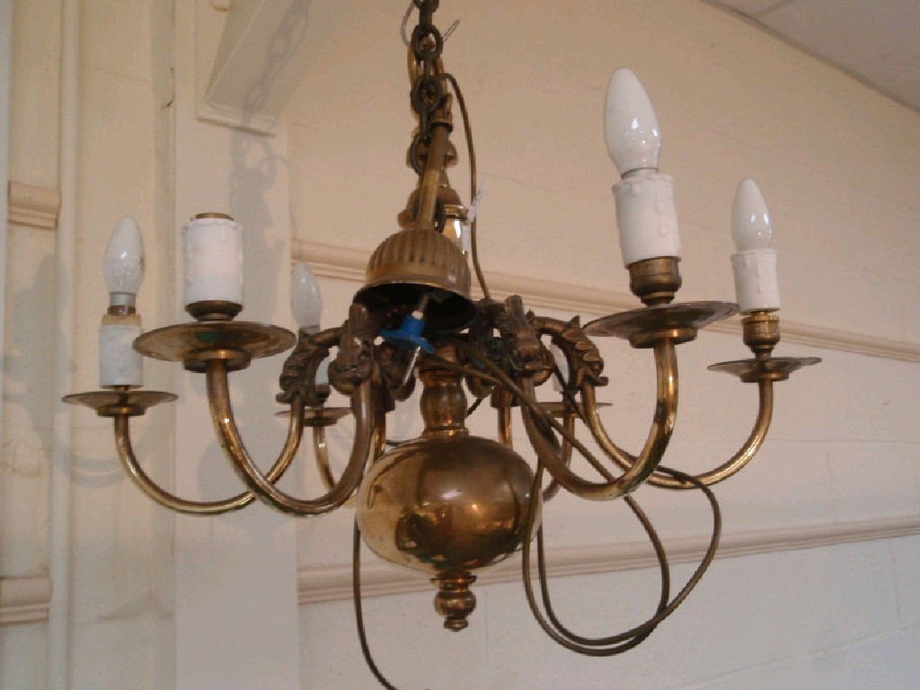 Appraisal: A gilt brass six light electrolier