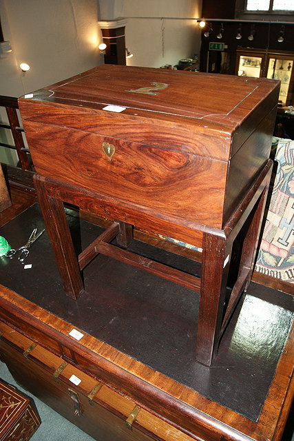 Appraisal: A TH CENTURY CAMPAIGN STYLE BOX on stand with inlaid