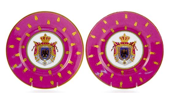 Appraisal: Pair Sevres Napoleon armorial plates th century wide puce border