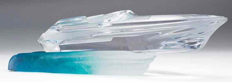 Appraisal: Daum Art Glass ''Monaco'' Power Boat with Wavea clear glass