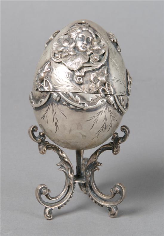 Appraisal: A Russian Silver Christening Egg Height of egg inches