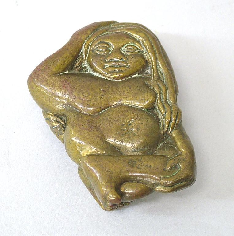 Appraisal: Interesting Eastern antique small bronze modelled as a seated lady