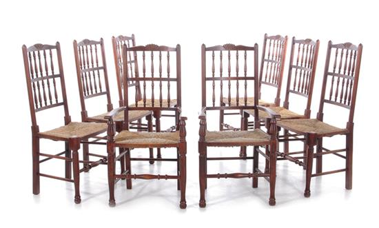 Appraisal: Continental cherry rush bottom dining chairs set of eight late