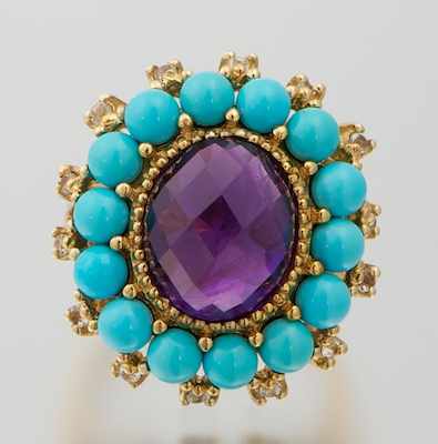 Appraisal: A Ladies' Amethyst Turquoise and Diamond Ring k yellow gold