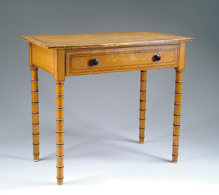 Appraisal: FINE PAINTED ONE DRAWER SIDE TABLE Original mustard paint with