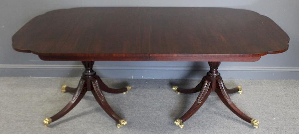 Appraisal: KINDEL Signed Mahogany Pedestal Dining Table with Leaves Contained Nice