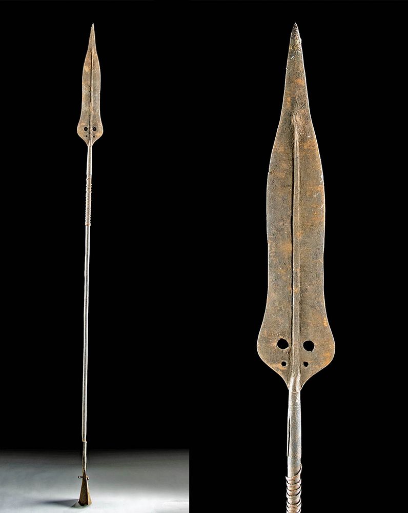 Appraisal: th C African Kuba Iron Spear Currency w Cowbell Central