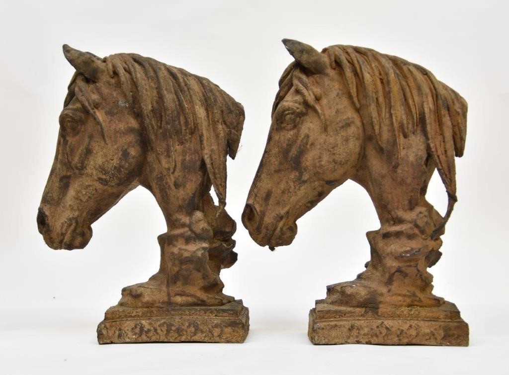 Appraisal: Pair of vintage cast iron horse head sculptures th c