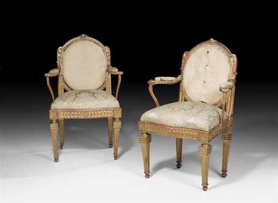 Appraisal: PAIR OF FAUTEUILS A LA REINE Louis XVI probably Turin