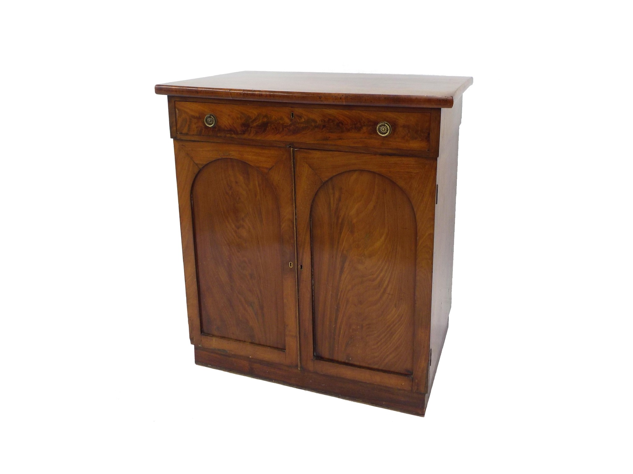 Appraisal: th century flame mahogany side cabinet fitted with a single