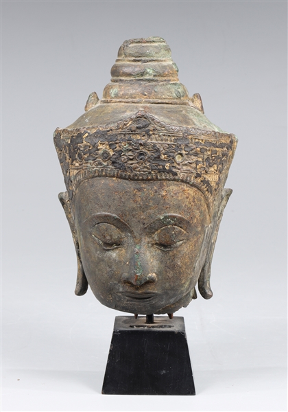 Appraisal: Antique Cambodian Khmer bronze head of Buddha with some original