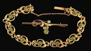 Appraisal: k Garnet Russian Pin Bracelet k yellow gold green garnet