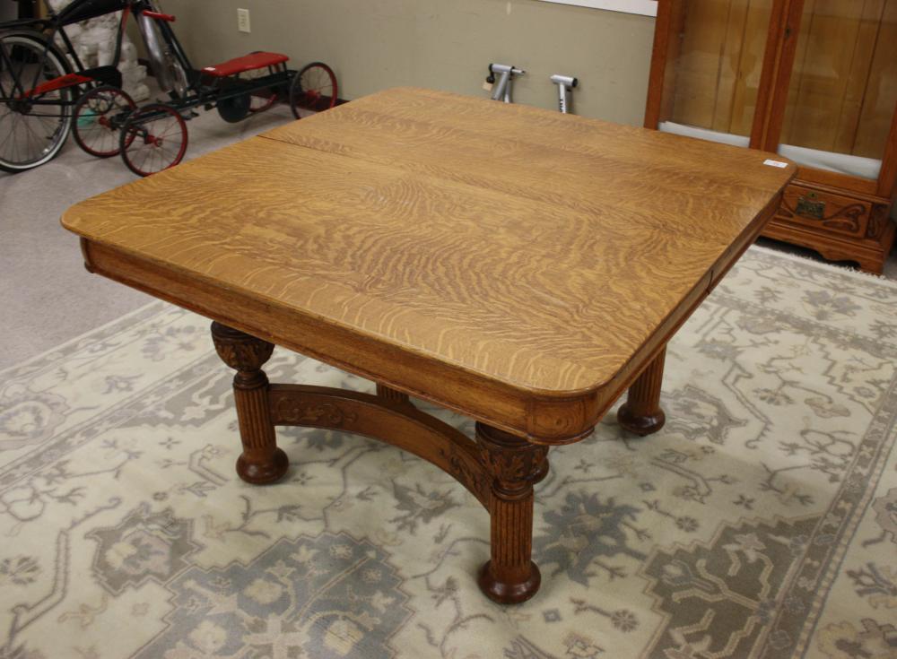 Appraisal: SQUARE OAK DINING TABLE WITH TWO LEAVES American late th