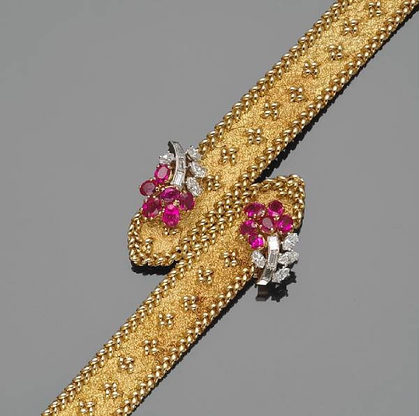 Appraisal: An k gold bracelet with detachable ruby diamond platinum and