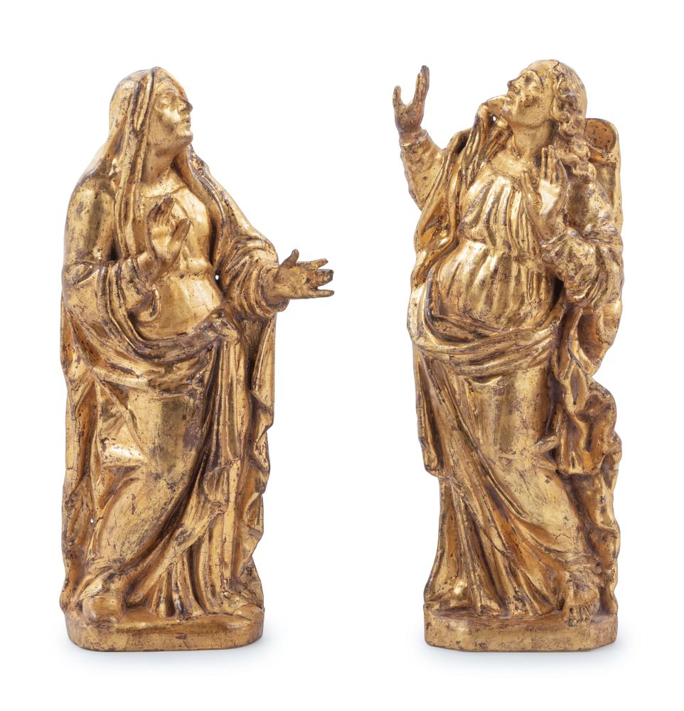 Appraisal: A Pair of Continental Giltwood Relief Carved Figures A Pair