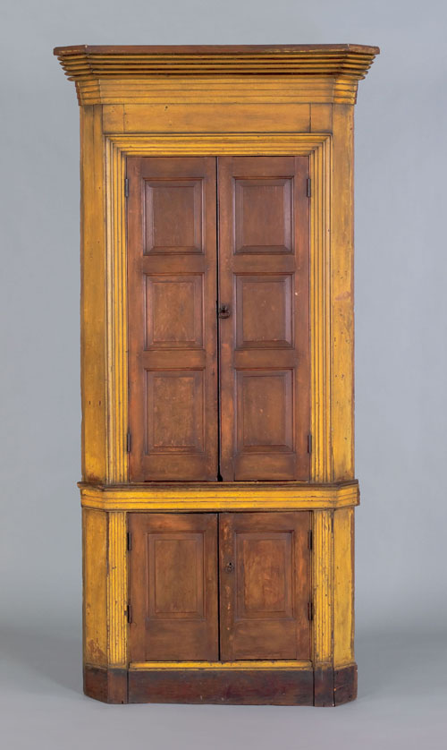 Appraisal: Mid Atlantic painted pine one piece corner cupboard ca the